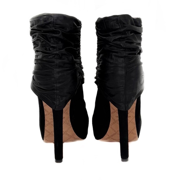 🆕 NEW L.A.M.B. Black Puffy Leather Suede Smocked 1.5" Platform 5.5" Ankle Boots - Picture 4 of 5